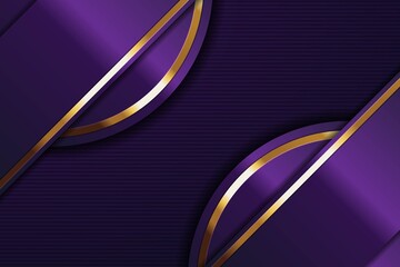 Purple and Gold Abstract Background with Curved Lines and Stripes.