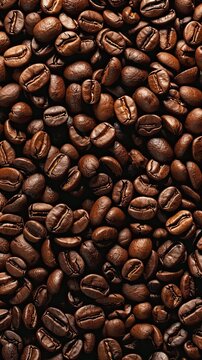 Roasted coffee Beans on dark brown background,