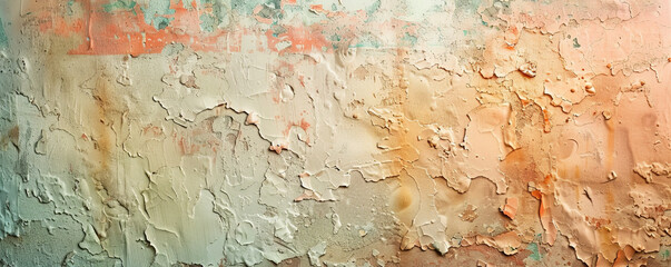 Colorful vintage textured stucco wall, displaying intricate details and a weathered appearance, ideal for a nostalgic setting.