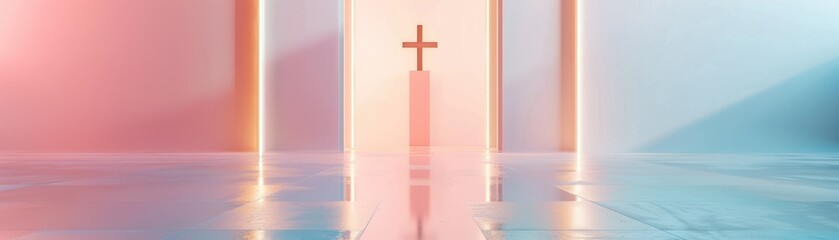 Naklejka premium Modern abstract design of a religious procession with geometric shapes copy space, realistic, Composite, pathway shapes backdrop