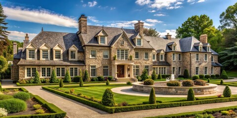 Fototapeta premium Luxurious manor house with stone facade and sprawling gardens, manor, house, luxury, estate, stone, facade, garden