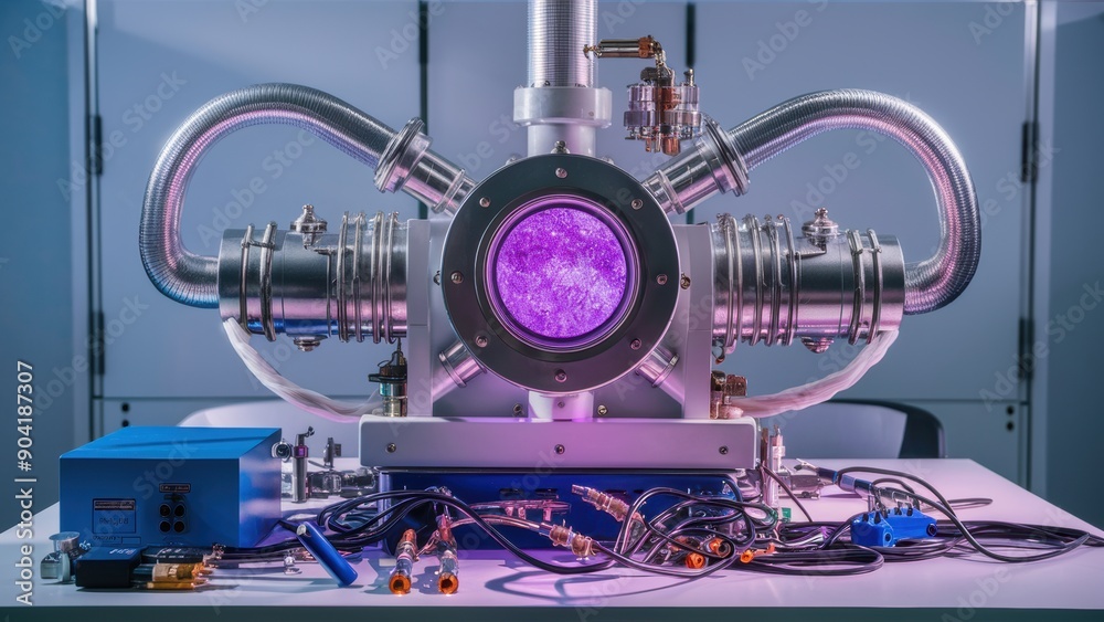 Canvas Prints a large fictional cold nuclear fusion machine with purple light inside of it, ai