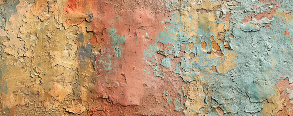 Colorful vintage textured stucco wall, showing subtle weathering and intricate details, ideal for a retro-themed setting.