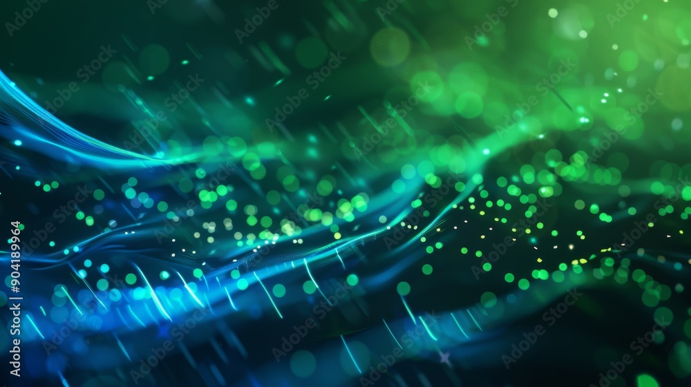 Poster a mesmerizing visual effect is generated by dynamic abstract waveforms and vibrant glowing particles