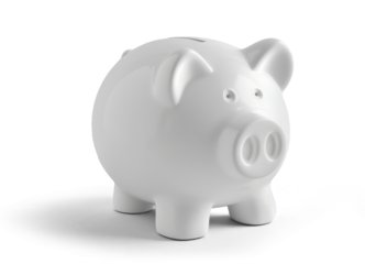 A white piggy bank on a white background