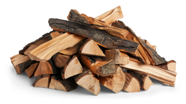 A pile of firewood logs for the fire, isolated on white background