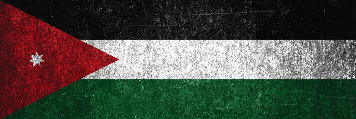 Banner of  grunge Jordan flag. Dirty Jordanian flag on metal surface.