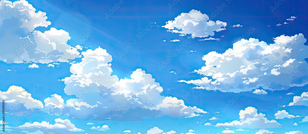 Poster Summer sky with fluffy clouds provides perfect copy space image