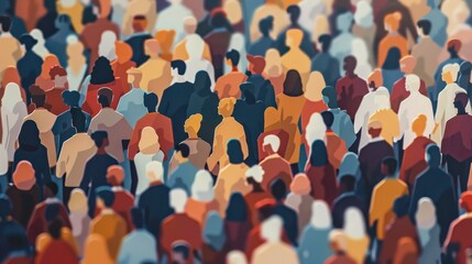Obraz premium Large crowd of diverse people. paper cut out style