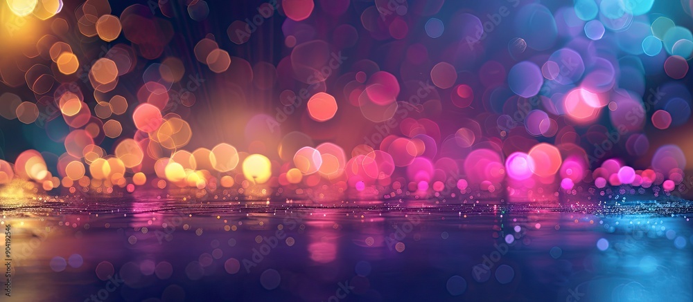 Poster blurry neon lights with ultraviolet soft texture create a colorful glow and reflection on a light ab