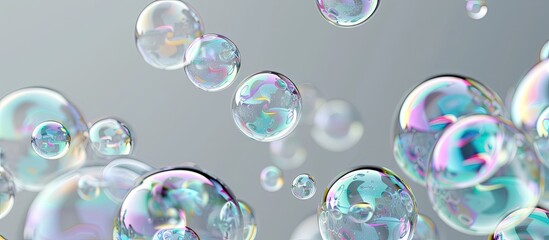 Grey background with transparent soap bubbles providing copy space image