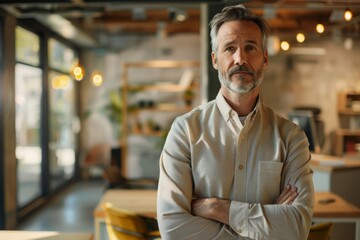Obraz premium Confident Middle-Aged Man with Arms Crossed in Office
