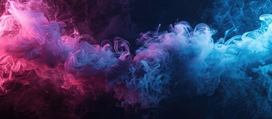 Obraz premium Black background with blue and pink steam providing copy space image