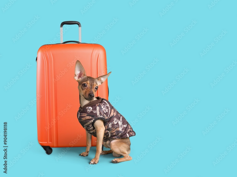 Canvas Prints Cute smart dog with travel suitcase