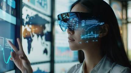 Professional woman using augmented reality for data