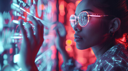 Professional woman using futuristic digital technology