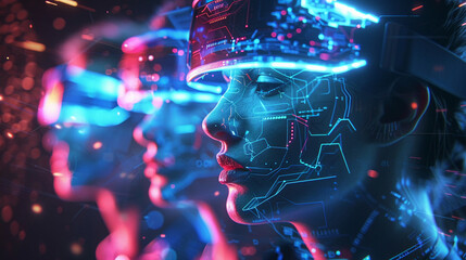 Professionals with futuristic digital graphics