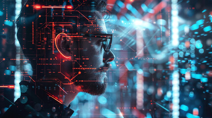 Professionals with futuristic data elements