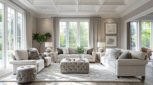 A transitional living room with a blend of modern and classic furniture, neutral color palette, soft textiles, elegant lighting, and a cozy, inviting atmosphere, hd quality, natural look.