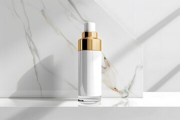 White Cosmetic Bottle Mockup on Marble Background