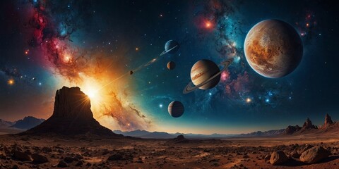 open space planets , futuristic space landscape with planets 