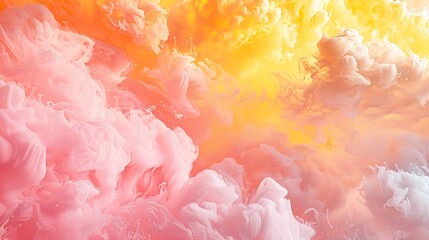 Fototapeta premium Abstract background with flowing clouds of yellow and pink paint