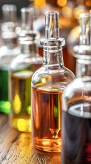 Closeup of botanical tinctures, natural remedies, wellness