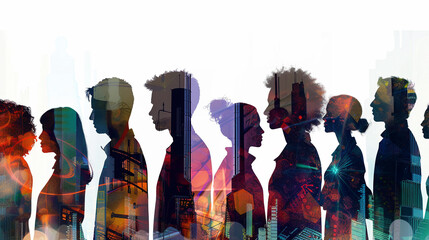 Silhouettes of professionals with digital and technological elements