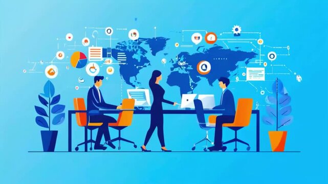 Modern office and communication network concept. Statistics of business. Management strategy