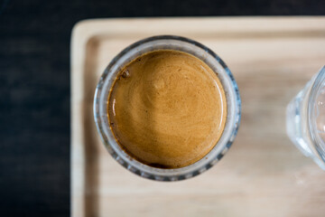 Dirty coffee, a popular menu item in Thailand. Top view