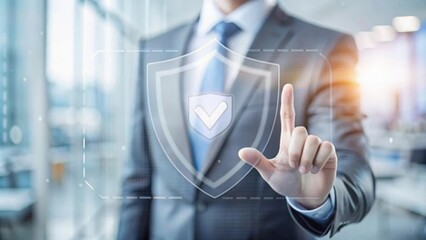 Business Insurance Protection Shield – A digital shield icon representing business insurance, set against a professional background.
