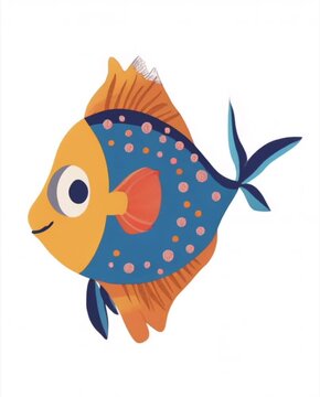cute smiling cartoon blue tropical fish animated swim cycle. 4k full true hd quality seamless looping animation on a white background