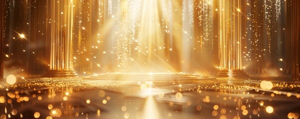 Obraz premium Golden background with sparkling lights and abstract circular shapes