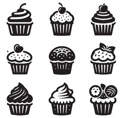 Set of doodle cartoon muffin, Cute cupcakes hand drawn sketch.