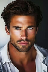 Fototapeta premium A man with a beard and a white shirt