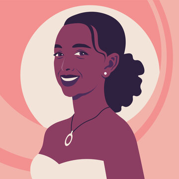 Portrait of a happy elderly woman. Avatar of an African smiling  grandmother. Active aging. Vector flat illustration