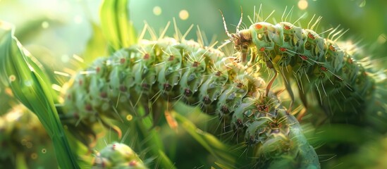 Naklejka premium The rice leaf folder larvae can adapt to elevated temperatures through multi generational heat selection allowing for survival and adaptation within their environment. Copy space image