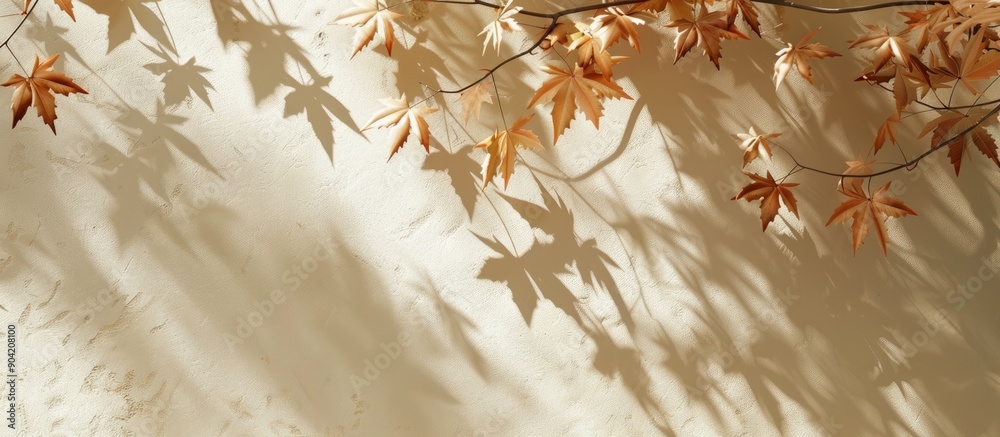 Canvas Prints cream colored abstract autumn scene with maple tree leaves shadows on a wall background ideal for co