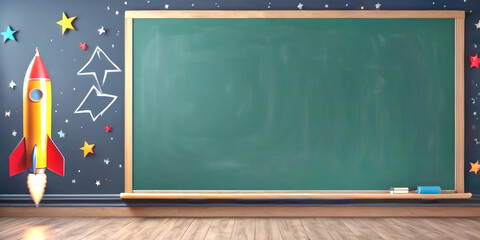 blackboard with rocket concept back to school with copy space