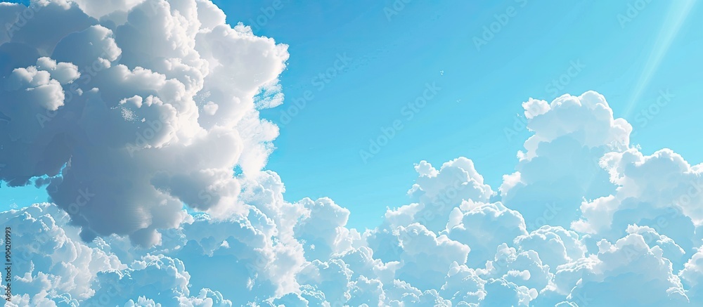 Wall mural A picturesque sky with fluffy white clouds on a clear day creates a naturally beautiful copy space image