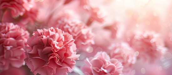 Close up view of pink carnation garden flowers with copy space image available