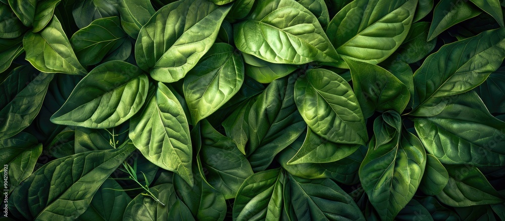 Wall mural creative design layout featuring a nature themed abstract green leaves texture as a background with 