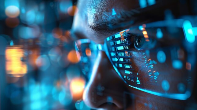 Man Wearing Futuristic Augmented Reality Glasses