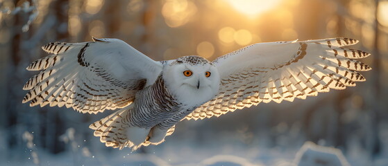 A soaring eagle in a snowy winter, wild animal in Arctic or iceland, which ungulates that live in the Arctic in groups of families or species societies