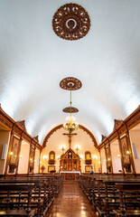 Quito, Pichincha, Ecuador: November 30, 2013: Interiors of the San Francisco church, with its many...