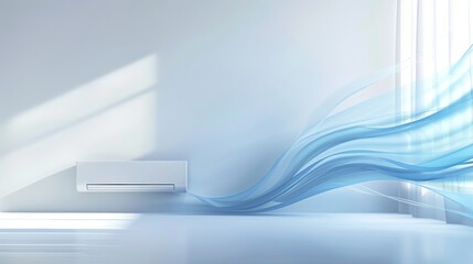 White wall with clean and fresh blue air waves in the room