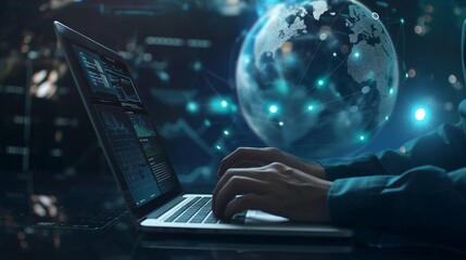 Technical support customer service concept, software engineer using laptop computer with customer support and global network, internet technology, it support, digital system service