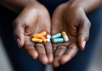 Hands Holding Colorful Pills