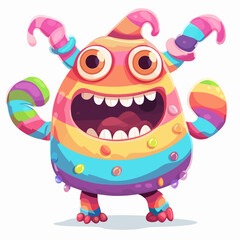 illustration of Big cute candy monster, Funny cartoon monster character design. Halloween Illustration, A monster alien cute friendly cartoon funny character or creature mascot, Cute Funny Monster.