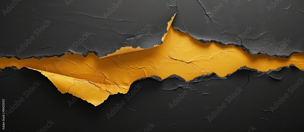 Poster An isolated black background with a torn yellow paper piece displaying a copy space image